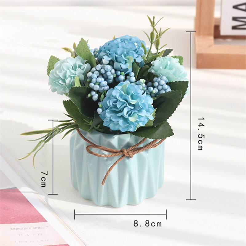 European Ceramic Vase with Artificial Flowers Minimalist Office Desktop Indoor Green Plants Pot Home Garden Decoration Vases: Blue