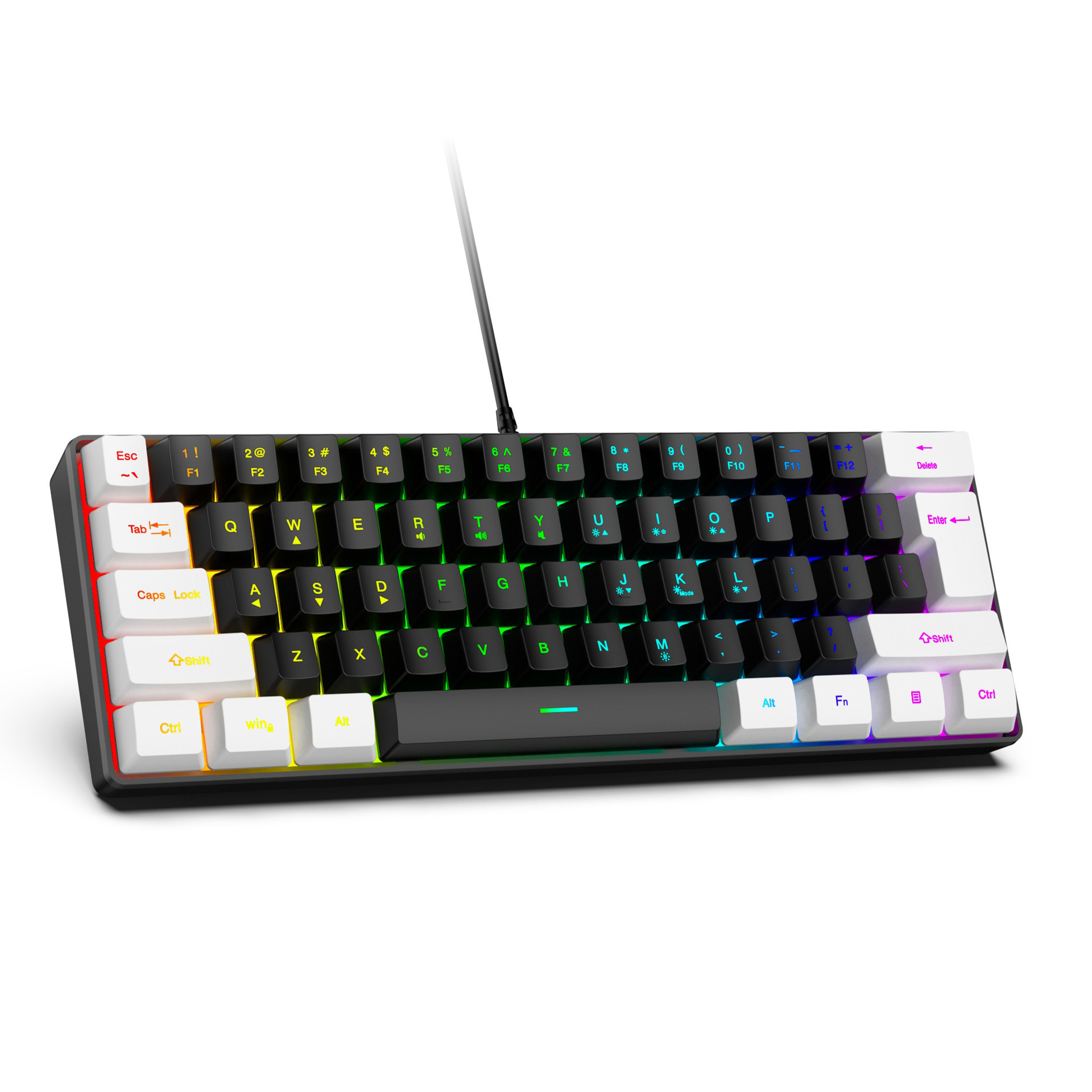 USB-verkabelte RGB-Gaming-Tastatur, 61 Tasten, weiß, schwarz, kompakte Mini-Bürotastatur und Maus für PC, Desktop-Computer, Gamer-Tastatur: Rot