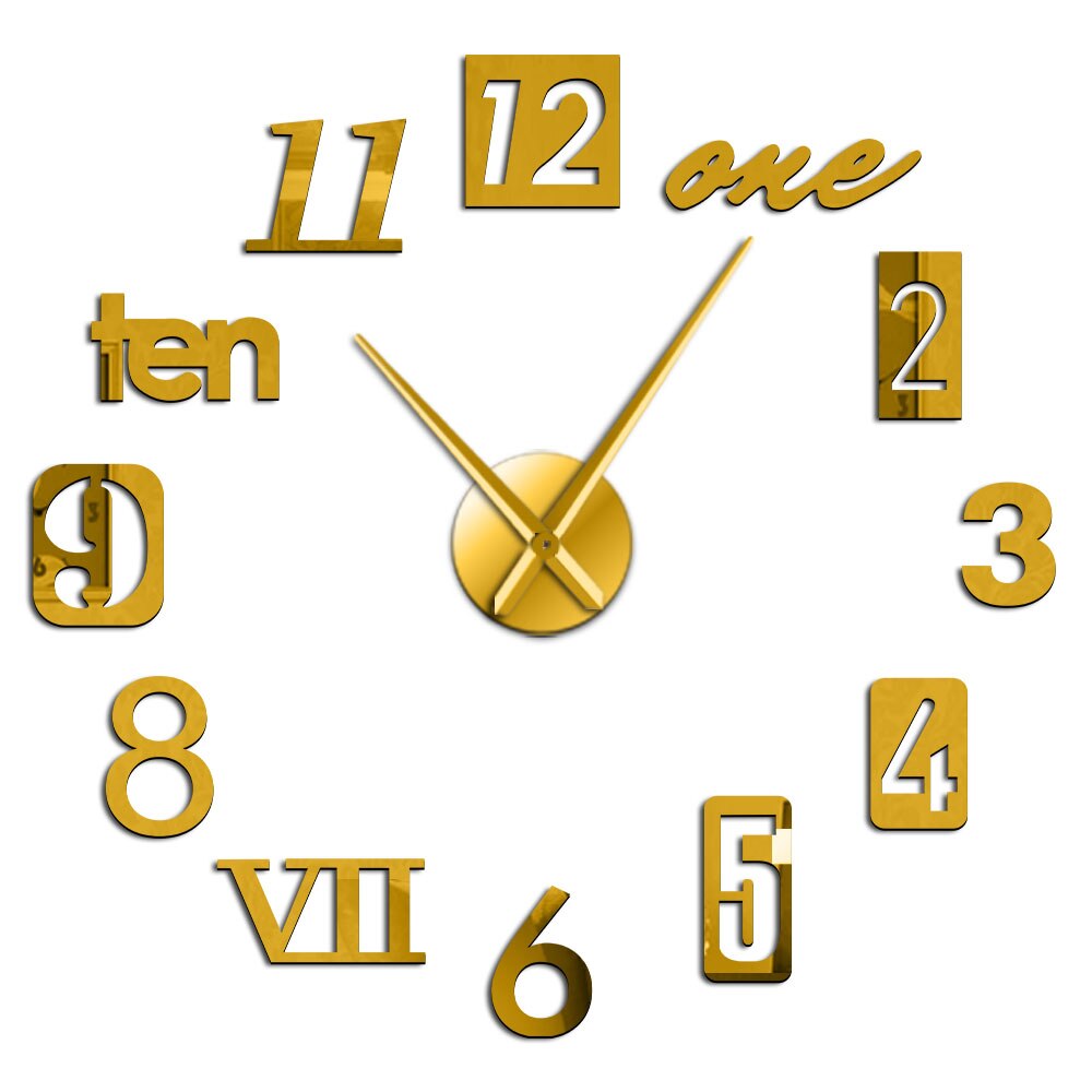 Horloge murale 3D auto-adhésive, différents Types de chiffres, décoration pour la maison, de pendaison de crémaillère, moderne: Gold / 27inch