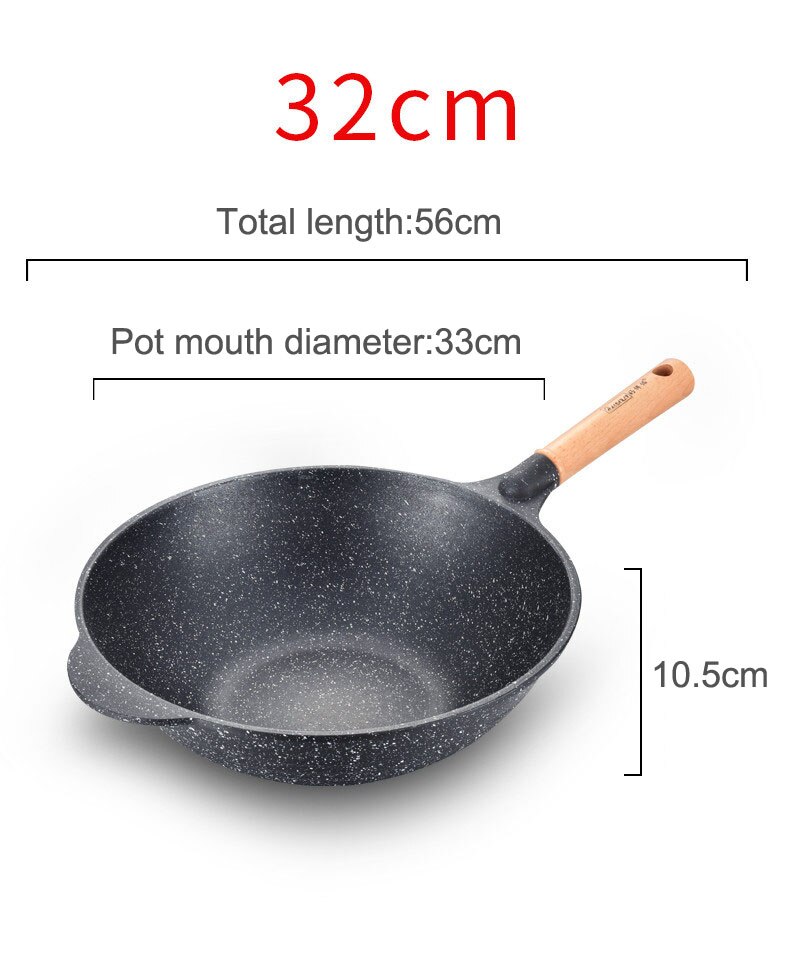 Pan maifan stone wok non-stick pan no-smoke induktion komfur gaskomfur 32/34cm stegejern pot gryde køkken gryder: Default Title