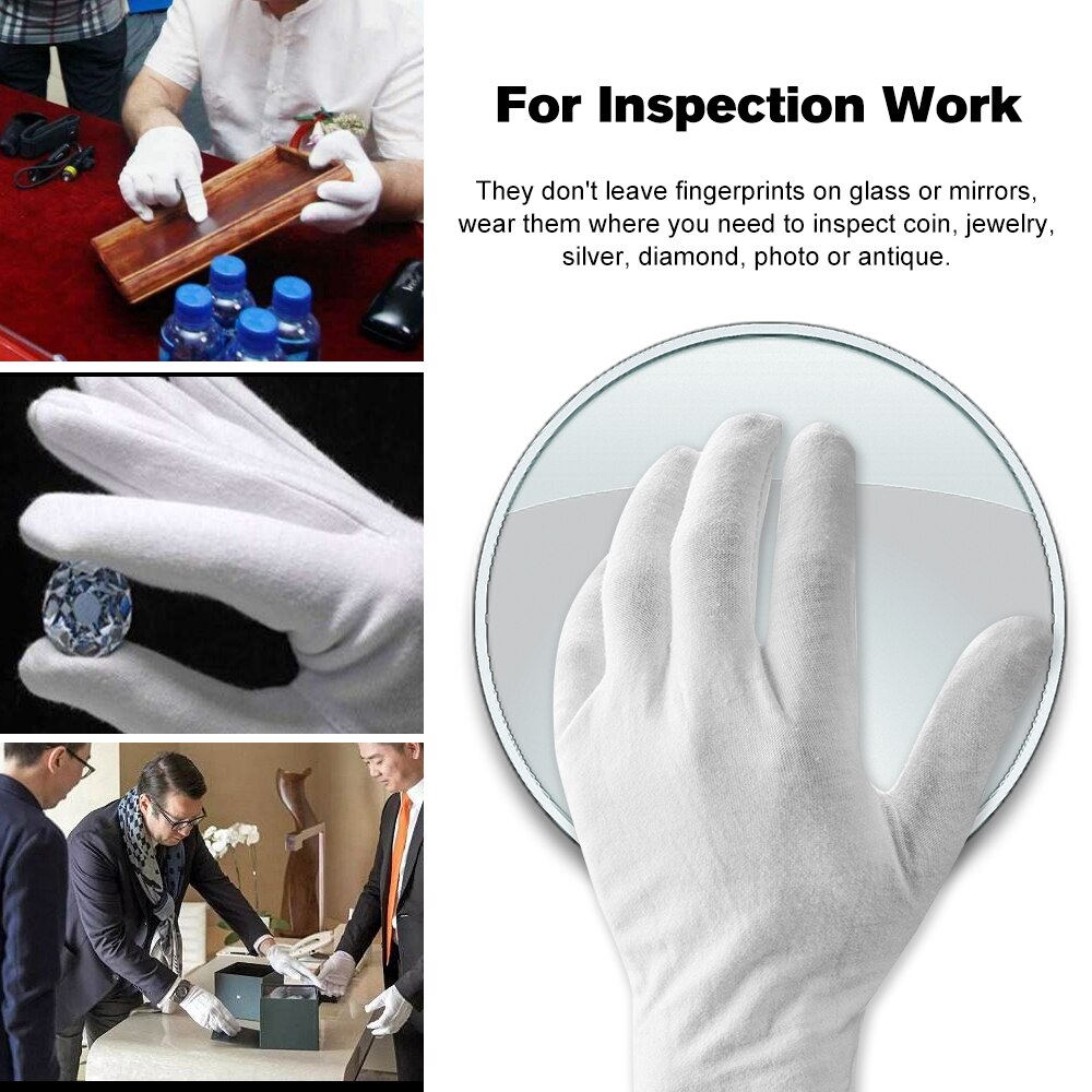 12 Pairs/Lot White Soft Cotton Ceremonial Gloves Stretchable Lining Glove for Male Female Serving/Waiters/Drivers Gloves