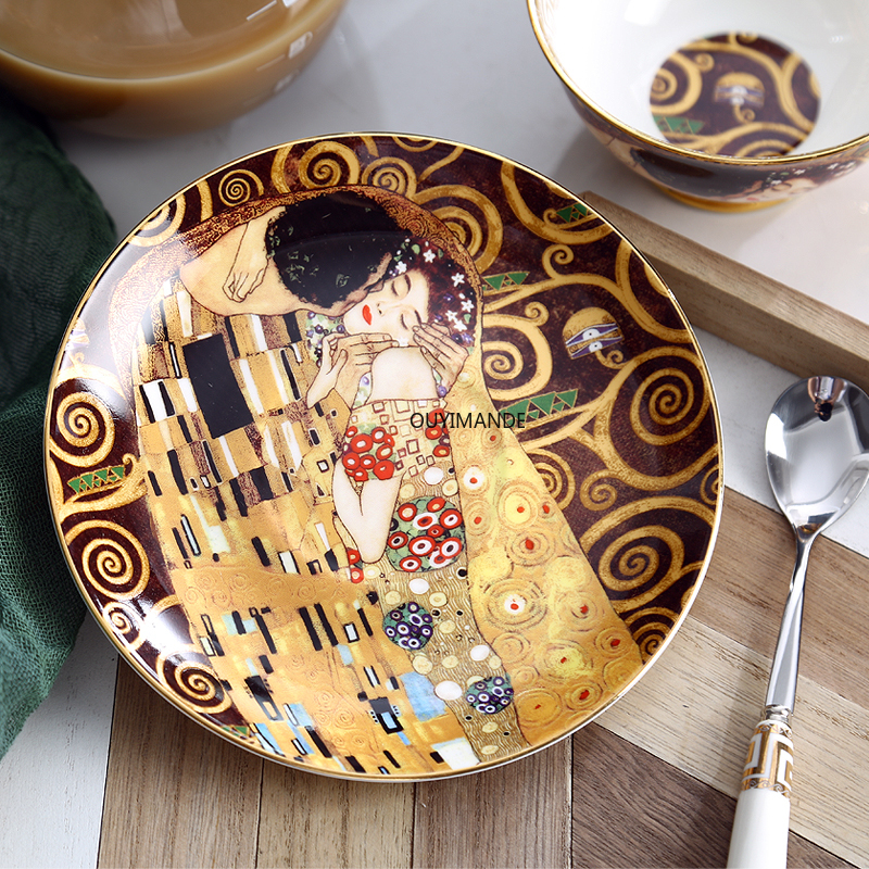 Ensemble de tasses à café Gustav Klimt, service à thé en céramique chinoise, Klimt Kiss, de luxe, service à boissons en porcelaine, tasse à thé et soucoupe