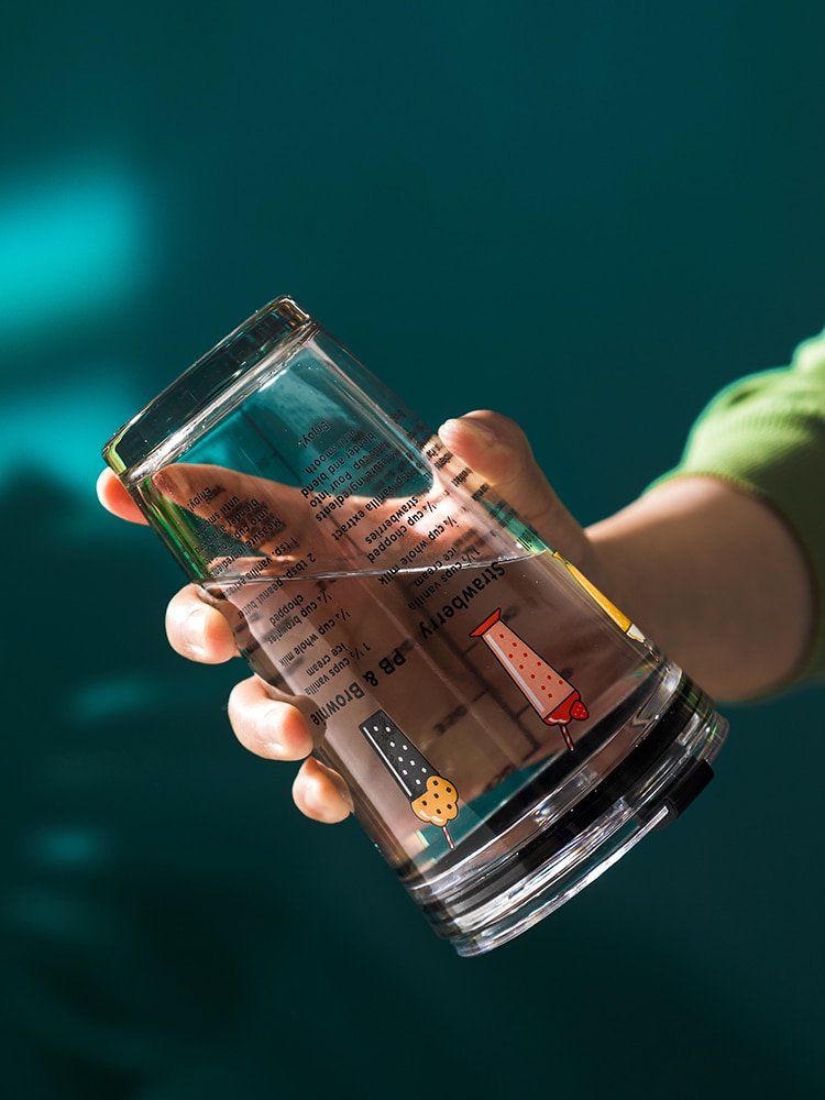 Vaso graduado de cristal con pajita, taza de leche, Graffiti, 450ml, juego de