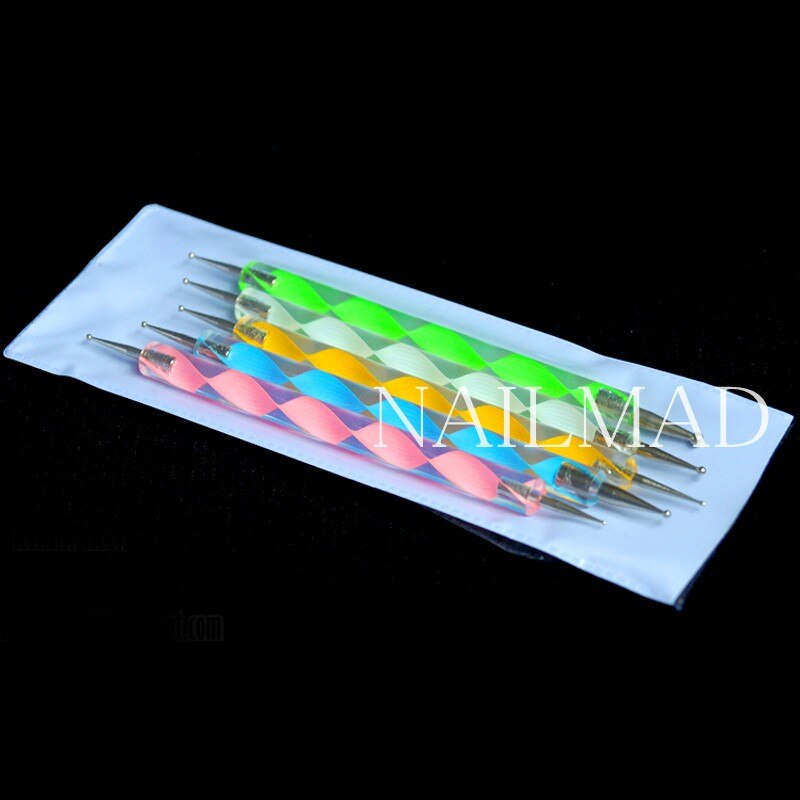 5 stk./sæt 2-- vejs marmoreringsmaling penne negle dotticure værktøj negle værktøj nail art prikke pen prikke værktøj
