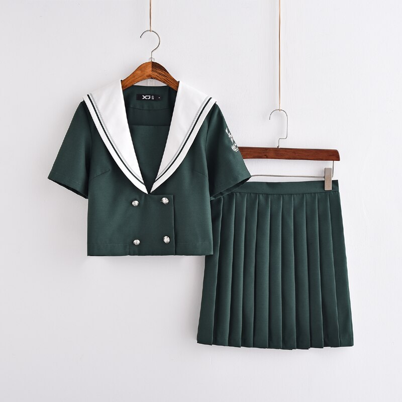 Neue Heiße Japanische Schuluniform Mädchen Koreanische Uniform Schule Tragen Sommer Herbst grün Marine stil Shirt + Felsen Kleidung