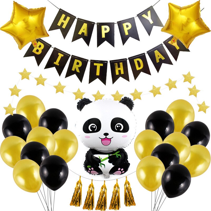 Sød tegneserie panda form fødselsdagsfest tema layout aluminium ballon ballon fishtail flag dekoration
