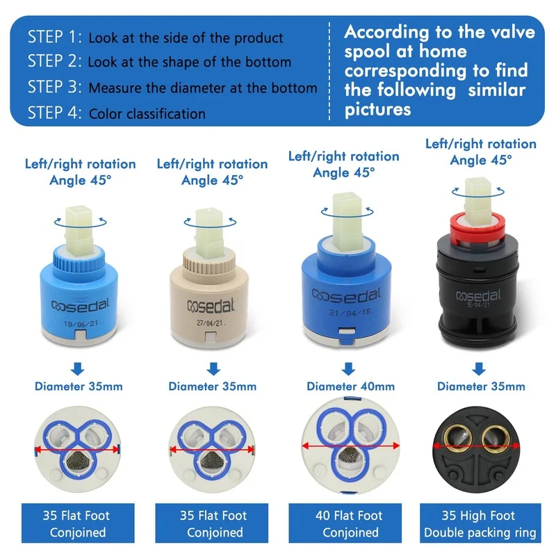 Núcleo de válvula para grifo, lavabo de cocina, grifo de agua fría y , núcleo de válvula de cerámica de 35/40MM, accesorios de núcleo de válvula mezcladora de ducha