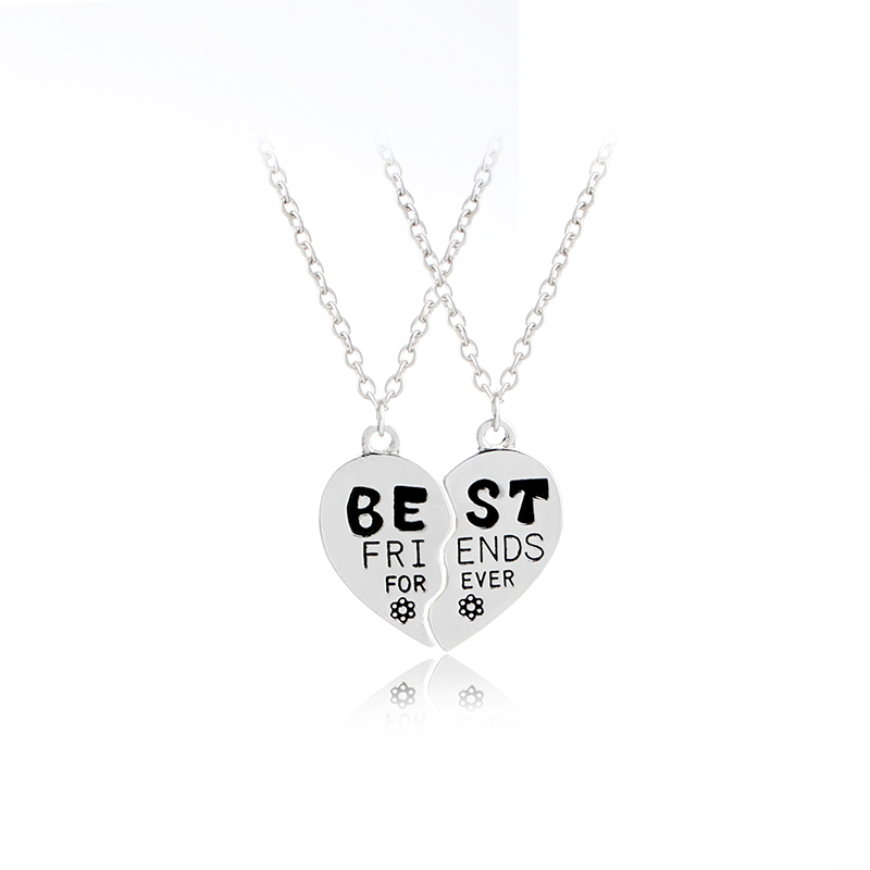 ODETOJOY Best Friends Broken Heart Necklace - 2-Piece Stainless Steel Puzzle Pendant, Silver