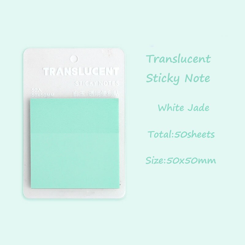 Half Translucent Sticky Notes Colorful Visable Memo Pad School Notepad Waterproof Papeleria 50sheets 5X5cm: White Jade