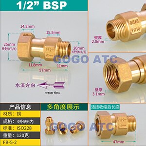 DN15/DN20/DN25 1/2 3/4 1 inch brass In-Line spring vertical check valve for Water meter female male one way valve: FB-5-2