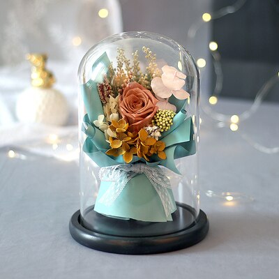 Preserved Flower Rose Glass In A Dome Dried Flower Bouquet For Valentine's Day Girlfriends Birthday Wedding: Bouquet 2