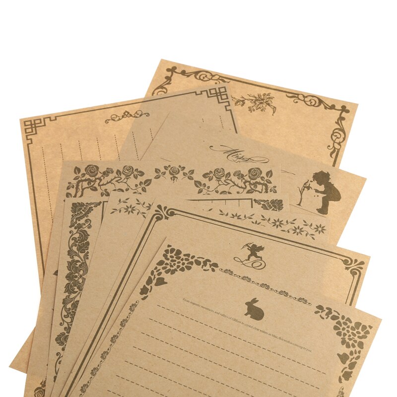 8 ark vintage retro skrivepapir papirblok notebrevsæt  g92e