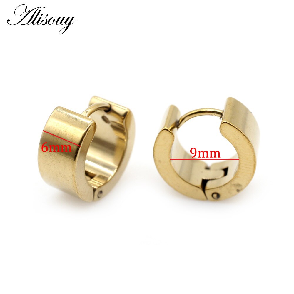 Alisouy 2 pz 7*9mm moda unica gioielli femminili Punk in acciaio inossidabile Huggies piccolo cerchio orecchini a cerchio per donna uomo gioielli: 6mm Gold Color