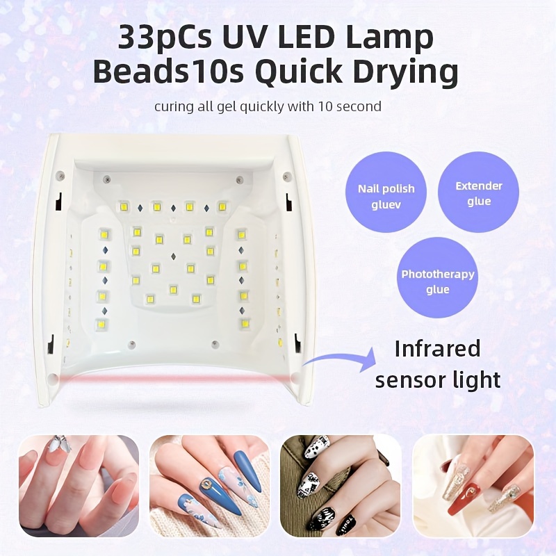 Lámpara de uñas LED UV recargable, lámpara de 66W para manicura con pantalla LCD, 4 ajustes de temporizador, herramientas de manicura para decoración de uñas para el hogar y el salón