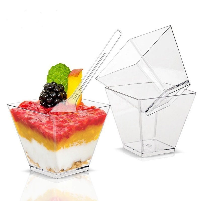 25/50/100PCS Transparante Ladder Vormige Cups Dessert Cups Pudding Fruit Ijs Kamp Verjaardagsfeestje plastic Voedsel Container