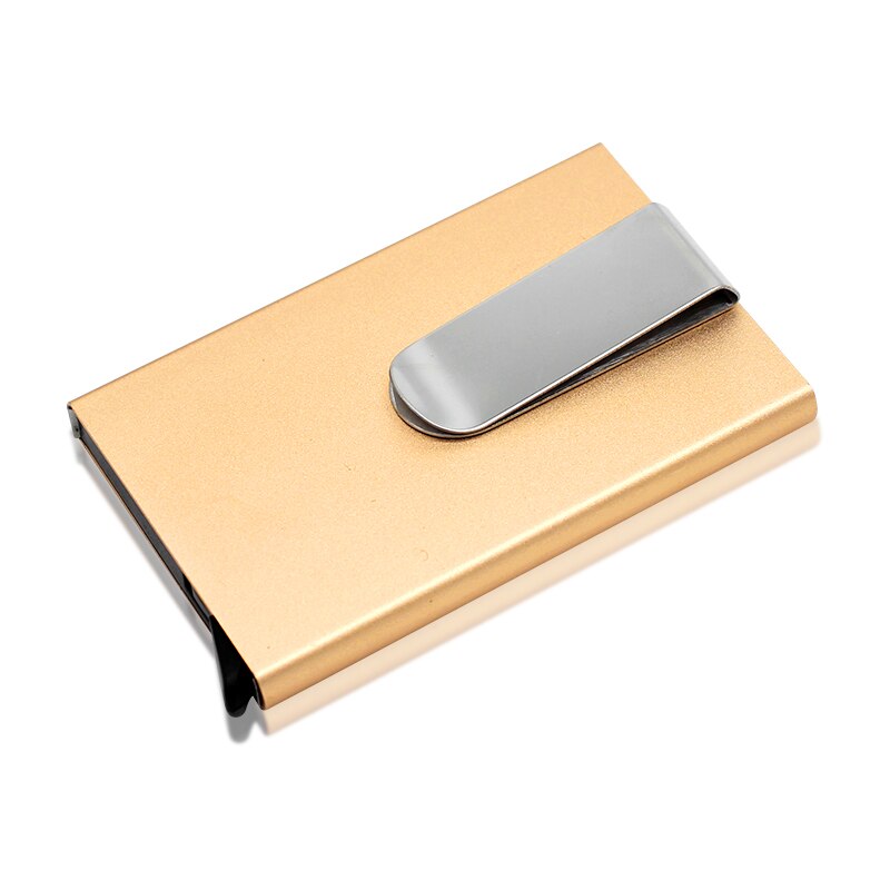 Metal wallet ultra-thin automatic pop-up card holder bank card holder anti-degaussing theft brush small card holder: Gold
