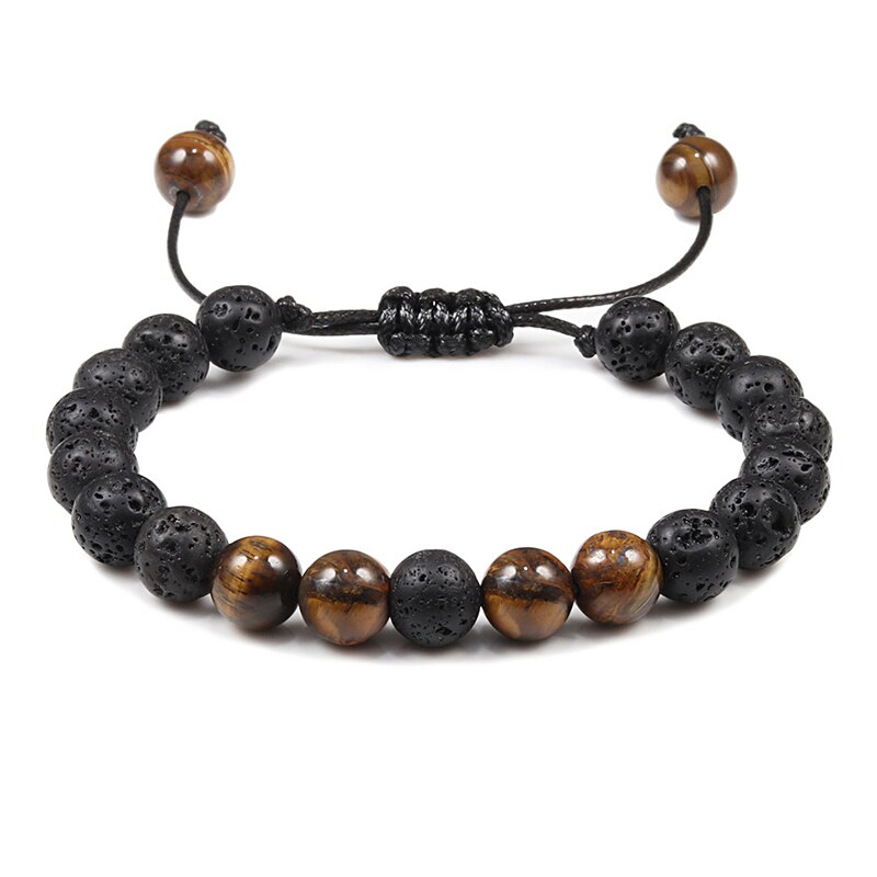 Tiger Eye Kralen Armbanden Mannen Lava Rock Steen Essentiële Olie Diffuser Armband Gevlochten Touw Boeddha Armband Verstelbare