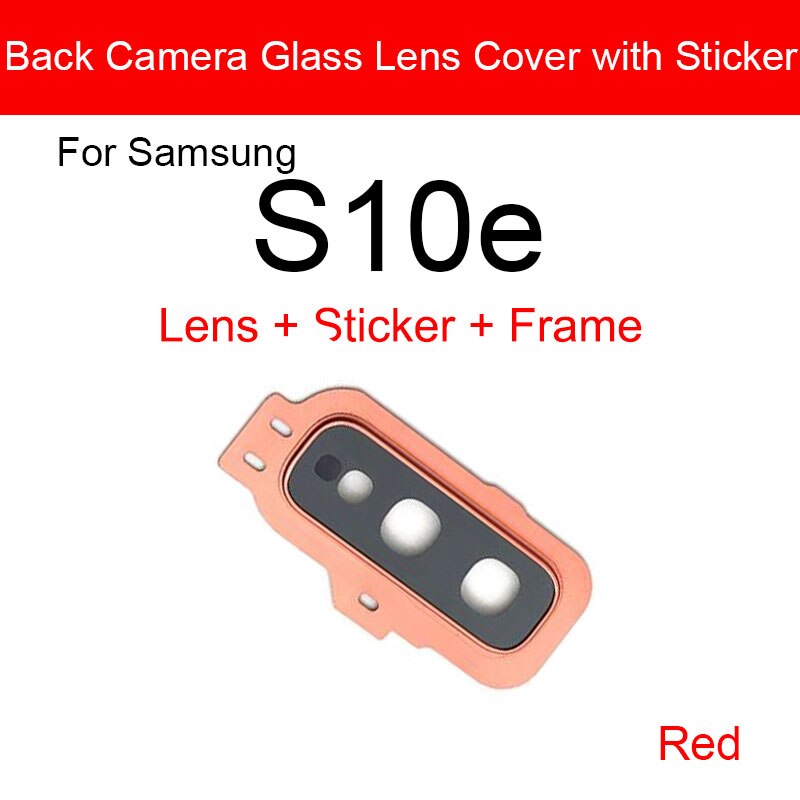 Posteriore posteriore dell'obiettivo di Macchina Fotografica per Samsung galassia S10e Obiettivo di Macchina Fotografica di Vetro Della Copertura Della Pagina + Adesivo di Protezione di Ricambio Parti di Riparazione: rosso