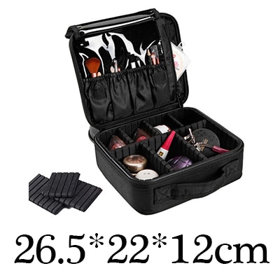 HMUNII Women Cosmetic Bag Travel Makeup Organizer Make Up Box Cosmetics Pouch Bags Beauty Case For Makeup Artist: B-Black Cosmetic bag