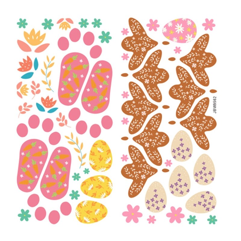 Easter Stickers Cartoon Bunny Egg Footprint Decal Window Glass Wallpaper for Home Bedroom Living Room Door Wall Decoration GXMA: 9562
