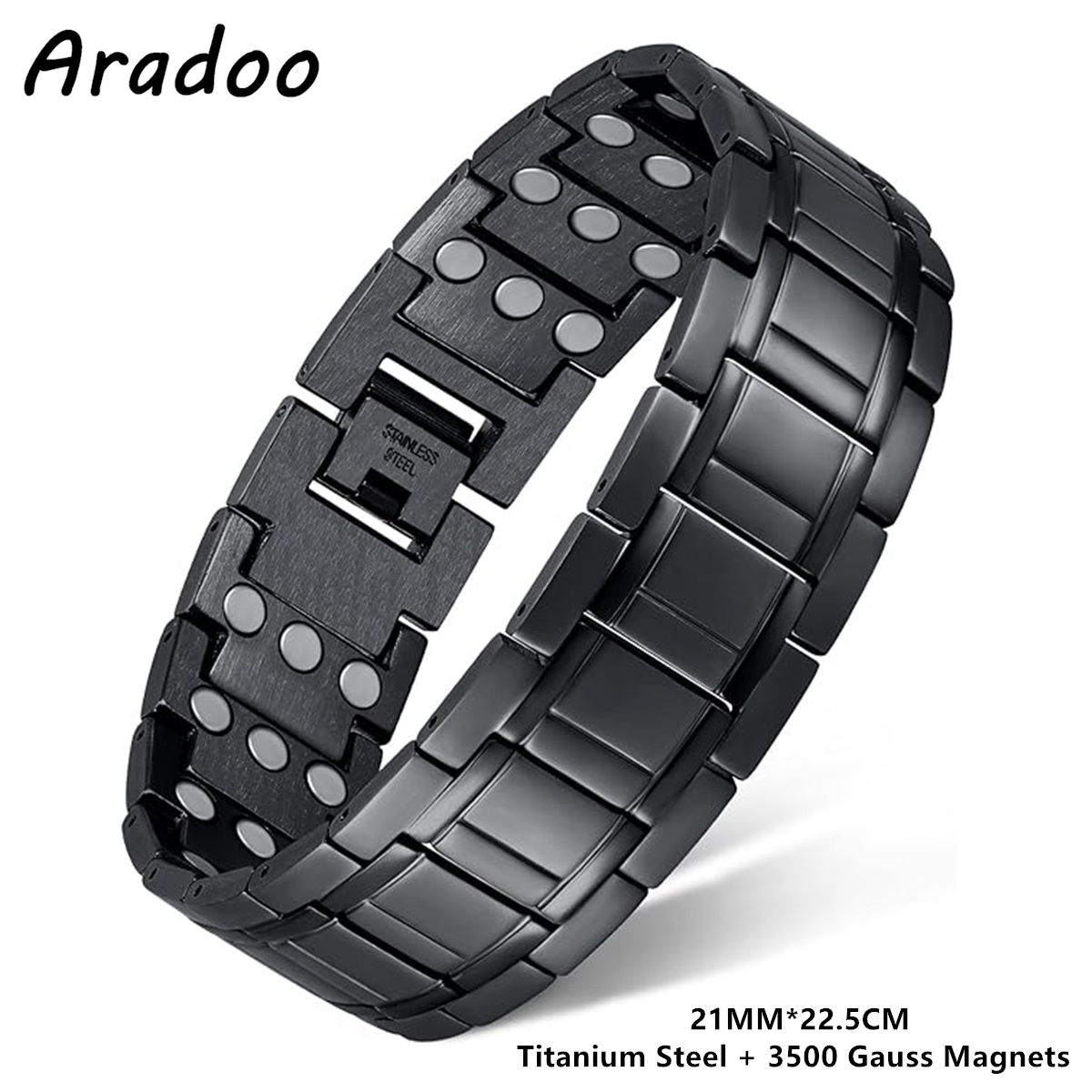 ARADOO Pulseras de acero de titanio con 3 imanes de neodimio Ultra resistentes, pulsera de eslabones de terapia magnética de salud ajustable: Estampado en caliente
