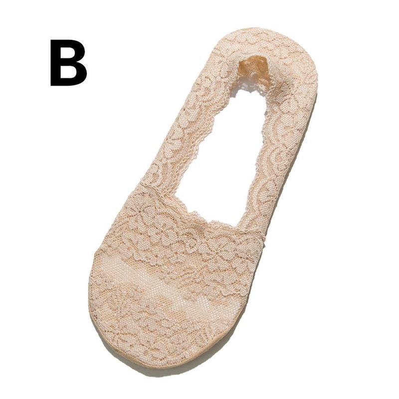 Calcetines náuticos de encaje para mujer, de silicona, antideslizantes, finos, de algodón, transpirables, cortos, florales, bordados, C6P0: B