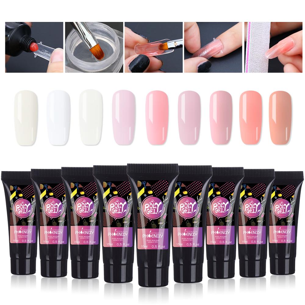 Komplet polygel neglesæt med 36w uv led lampe forlængelse gel sæt hårdt gelé builder gel nail art værktøjer til manicure: Kun poly gel 9pc