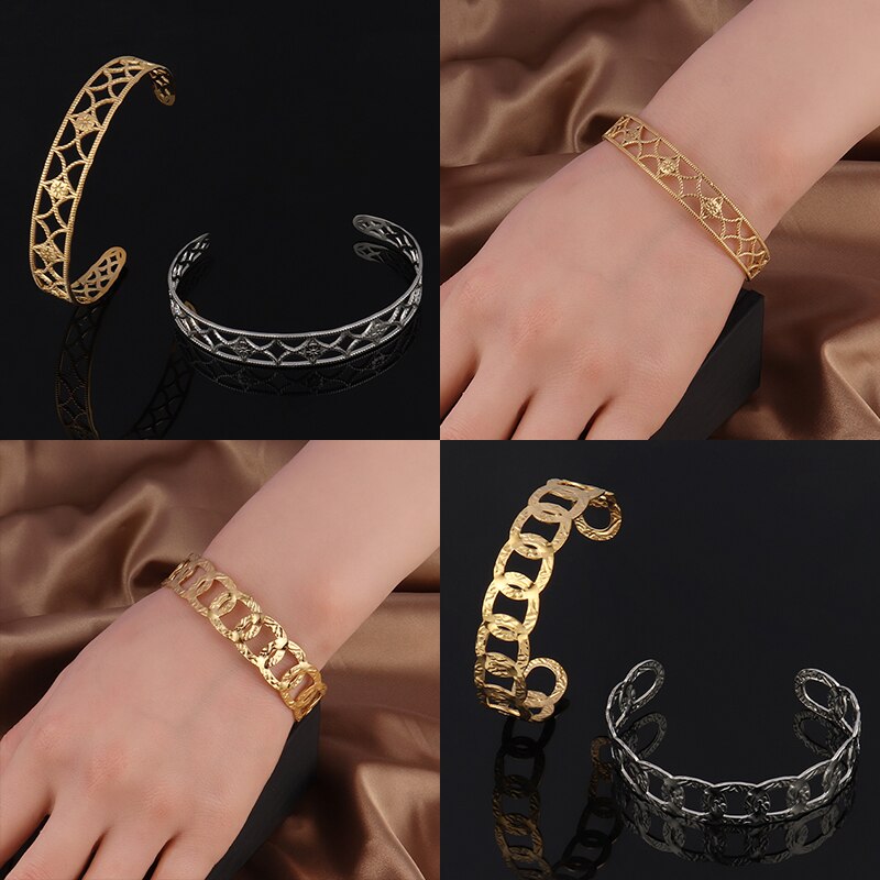 Punk Stainless Steel Bracelet Bangle Bracelet Women Bracelet Leaf Charms Bracelet Cuff Opening Bracelet For Women Jewelry