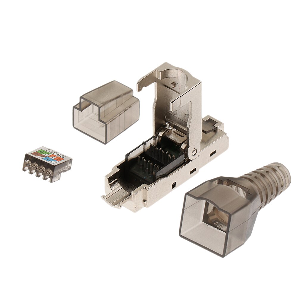 CAT6A Beëindiging Plug Network Connector Modulaire Stekkers Afgeschermde Connectors Ethernet Kabel Adapter Metalen Afgeschermde Shell