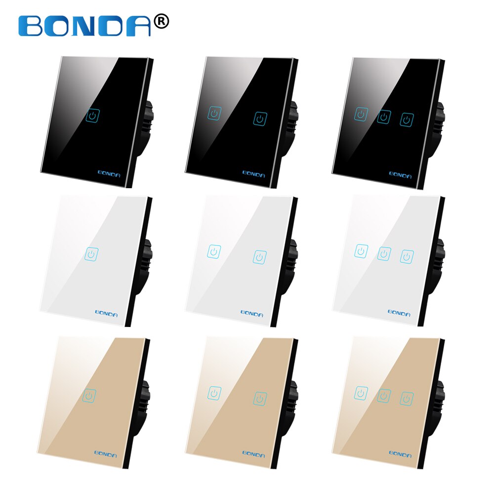 Touch Switch EU Standard 220 V Power Led Tempered Crystal Glass Panel 1/2/3 Gang 1 Way Wall Lamp Light Sensor Switches on Off