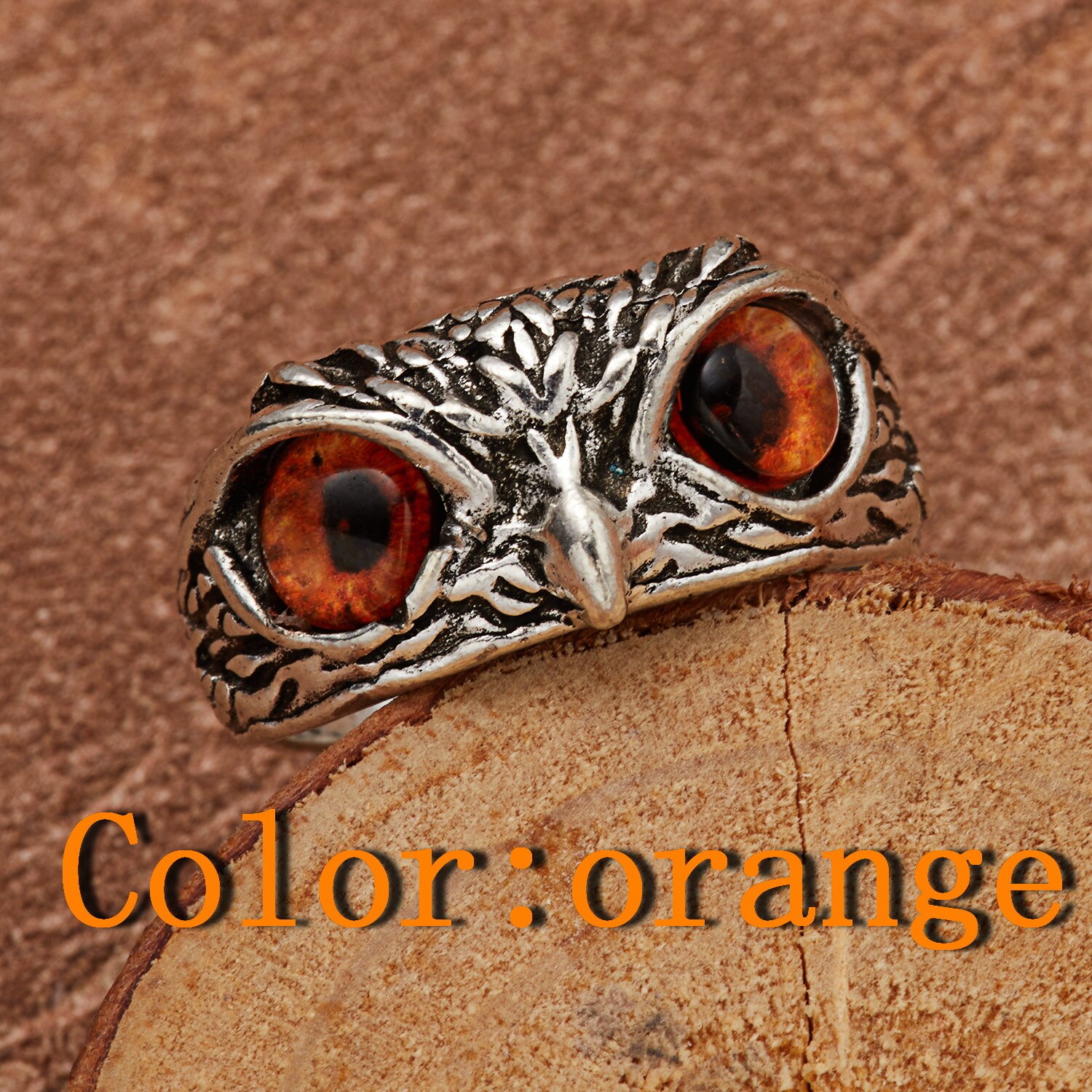 Anillo de búho Retro Para hombre y mujer, accesorio ajustable, de Color plateado antiguo, animales, joyería de ojos azules,: Orange