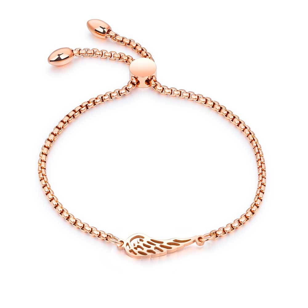 Lokaer Populaire Titanium Staal Engelenvleugels Veer Armbanden Mode Rose Goud Kleur Armband Lengte Verstelbare Pulseira B17073: Rose Goud Kleur