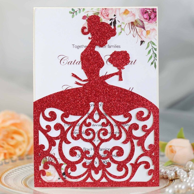 20pcs/set Wedding Invitations Cards Glitter Girl Greeting Card Invite Envelopes Bridal Engagement Party Supplies