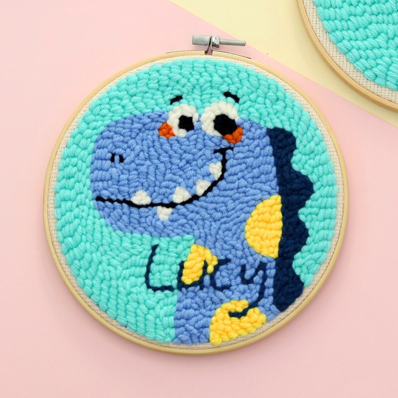 Diy Breien Wollen Kleed Haken Kit Handwerk Wollen Borduren Met 19X19Cm Borduren Frame Punch Naald-Alpaca: Dinosaur