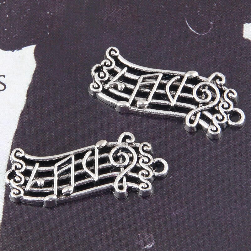 20 stücke Silber Farbe 28x11mm Hinweise Reize Musik Punktzahl Stecker Anhänger passen DIY Schmuck Machen Handarbeit Zubehör