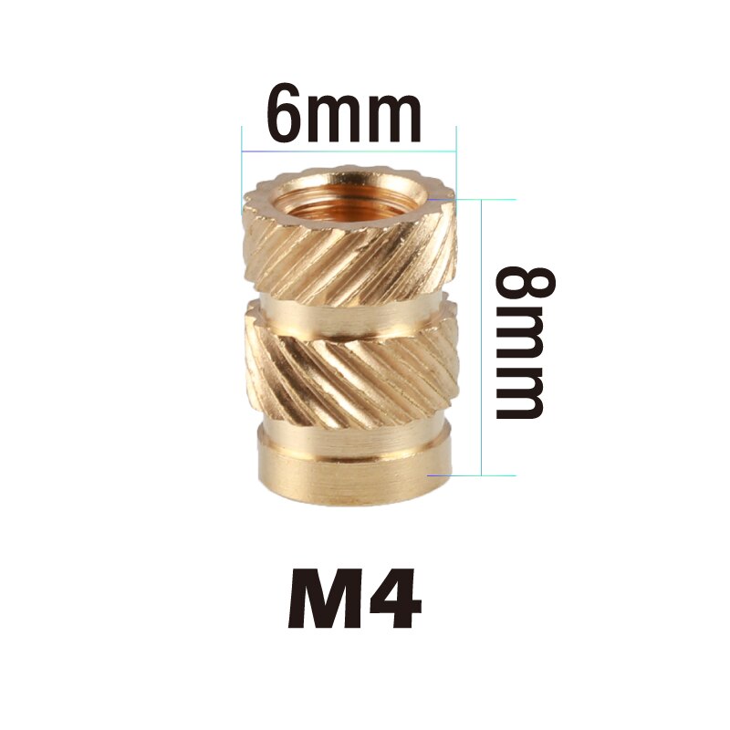 Mellow Brass Melt Inset Nuts Heating Molding Copper Thread 3D Printer SL-type Double Twill Knurled Injection Brass Nut: 10Pcs / M4