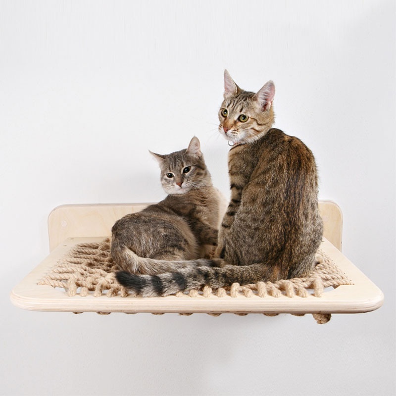 Kat Hangmat Hout En Sisal Touw Muur Gemonteerd Voor Grote Katten Of Kitty, Springplanken, Zitstokken Meubels Slapen