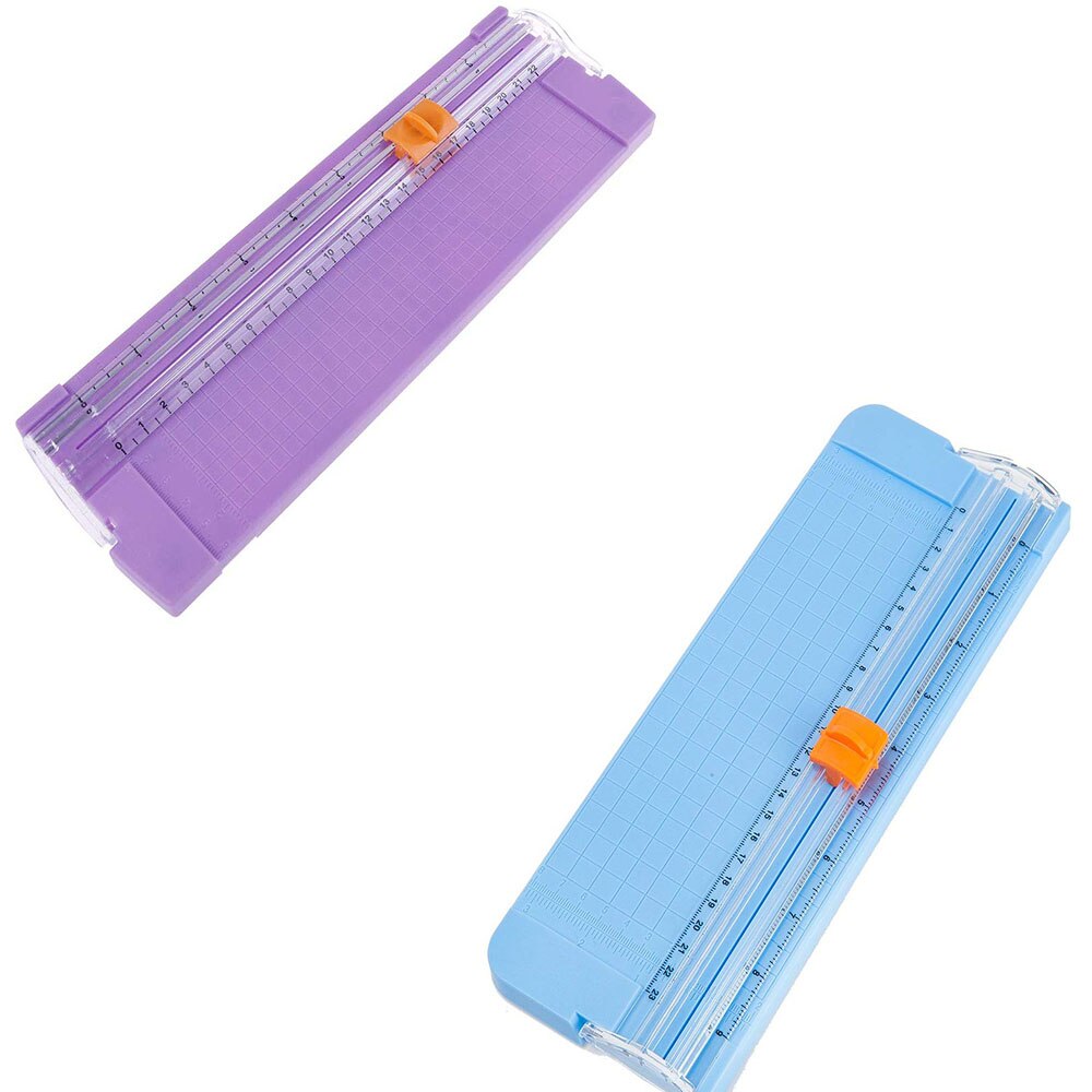 2Pcs Paper Trimmer Guillotine Mini Portable A4/A5 Size Card Cutter Photo Scrapbooking Trimmer With Finger Protection Slide Ruler: Blue-Purple