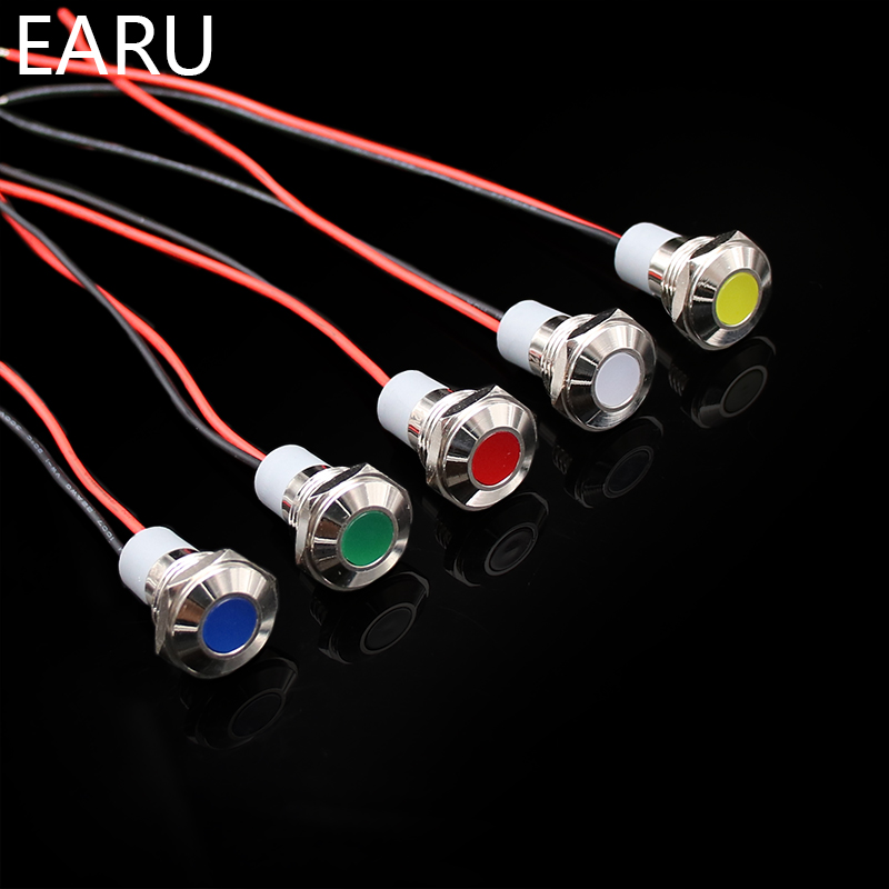 14mm IP67 Waterproof LED Metal Warning Indicator Light Pilot Signal Lamp + Wire 3V 5V 6V 12V 24V 110V 220v Red Yellow Blue Green