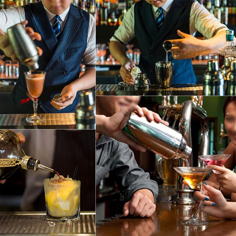 10-11Pcs/set Cocktail Shaker Bar Set with Measuring Jigger Mixing Spoon Stainless Steel Bar Tools - Built-in Bartender Strainer