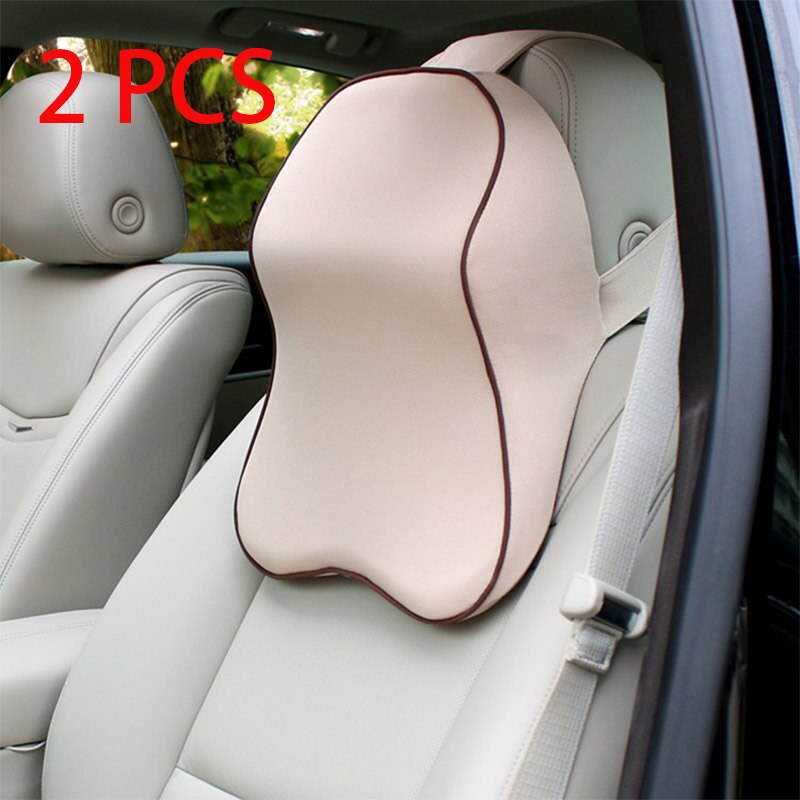 Auto Nek Kussen 3D Traagschuim Hoofdsteun Auto Kussen Zacht Ademend Kussen Voor Slapen In De Auto: 2pcs Beige