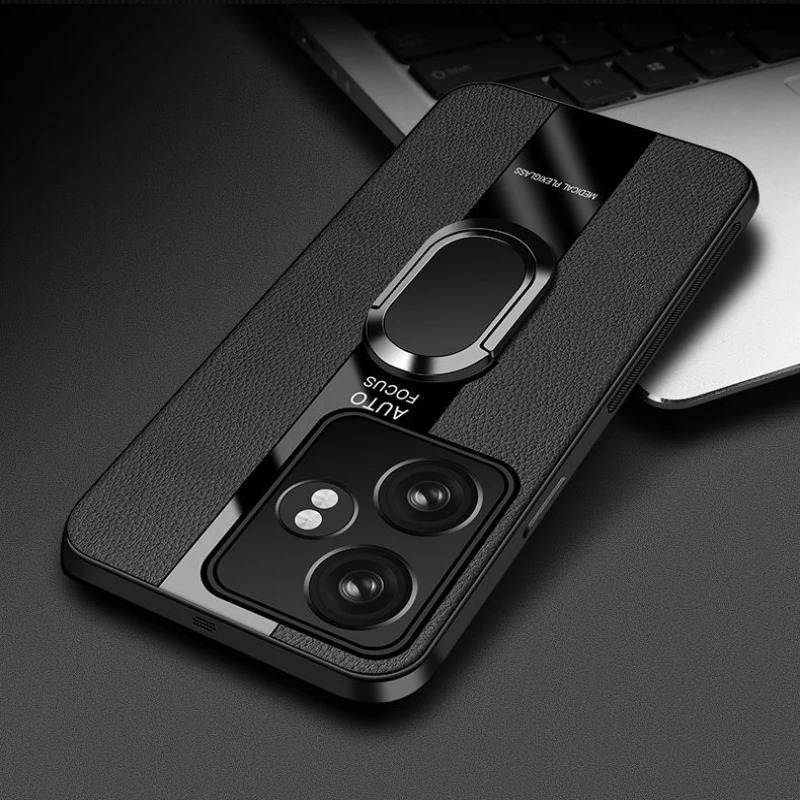 Voor Realme GT Neo 6 Case Magnetische Ring Back Cover Voor Realme GT Neo6 6 SE GT6 6T Luxe lederen Capa Siliconen Schokbestendige Bumper: Canvas / Black