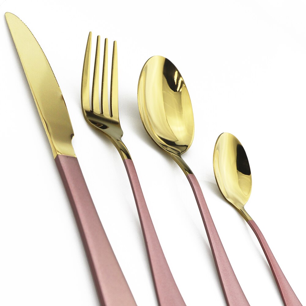 6pcs Dinnerware Pink Handle Gold Flatware Set 304 Stainless Steel Cutlery Set Dinner Knife Fork Spoon Hotel Tableware set