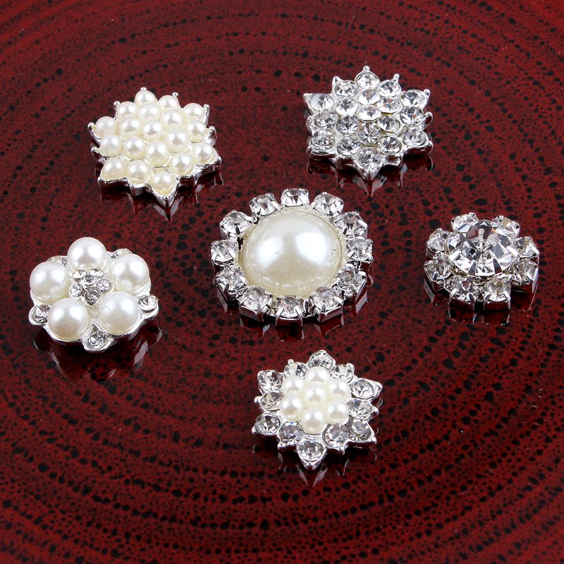 120 stuks vintage handgemaakte metalen decoratieve knopen + kristallen parels, knutselbenodigdheden, platte strass-knopen voor haaraccessoires