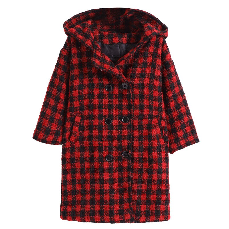 Meisjes dikke geruite jas koreaanse capuchon warme wollen windjack bovenkleding herfst winter 4-11 jaar