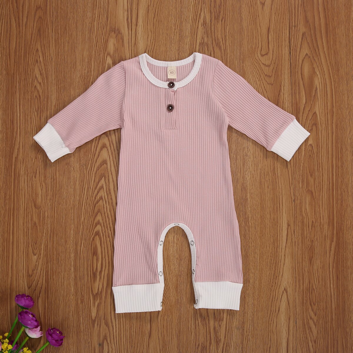 Baby Lente Herfst Outfit Geribbeld Solid Jumpsuits Ronde-Hals Met Lange Mouwen Rompertjes Voor Peuter Meisje, jongen, 0-18 Maanden