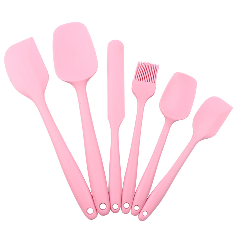 Kitchenware 6-Piece Silicone Spatula BPA-Free Non-Stick Silicone Spatula Spoon Oil Brush Set Baking Tools Cake Cream Spatula: Pink