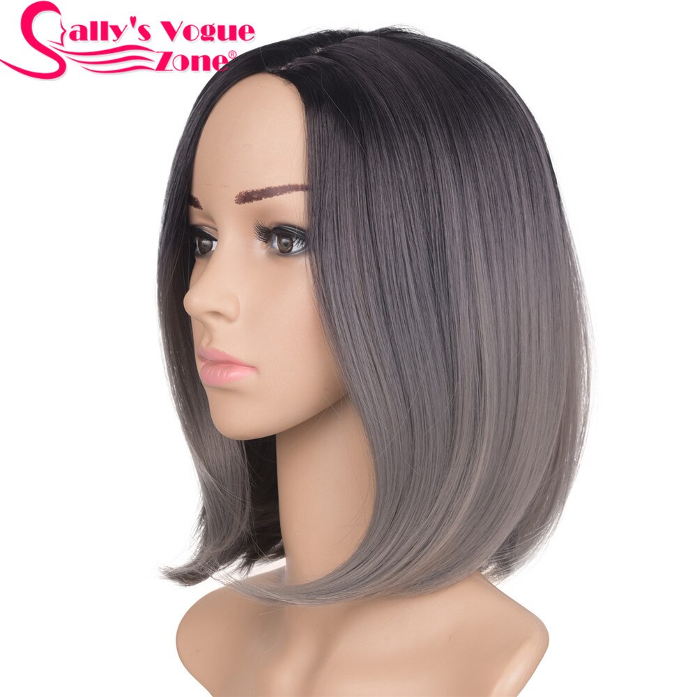 Sallyhair 12 inch japanse synthetische pruik met hoge temperatuur vezel, korte zwarte bob voor vrouwen: Tb/donkergrijs