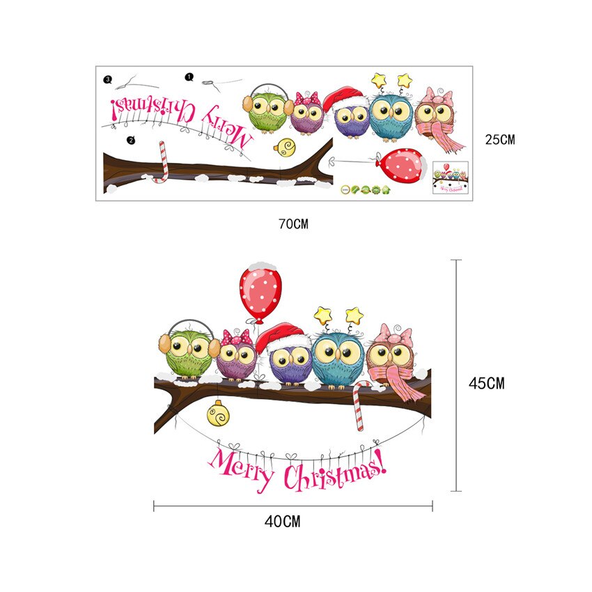Kerstversiering uil op een tak muurstickers huisdecoratie doe-het-zelf raamstickers winkel etalage decoratie muurschildering: Uil
