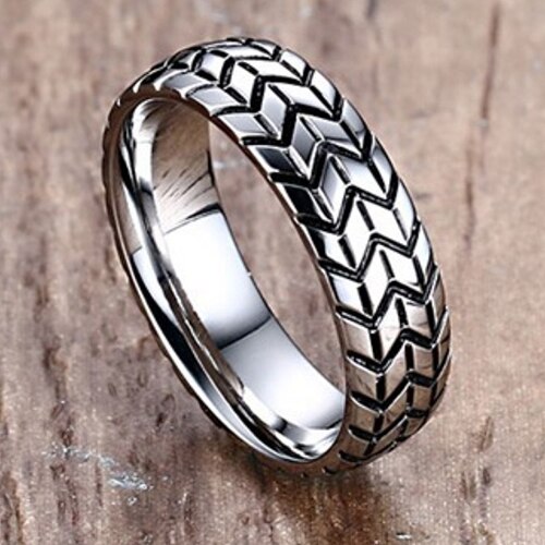 6MM Stainless Steel Tire Ring Gold Color European and American Style jewelry Personality Men's Ring: 9 / Gray